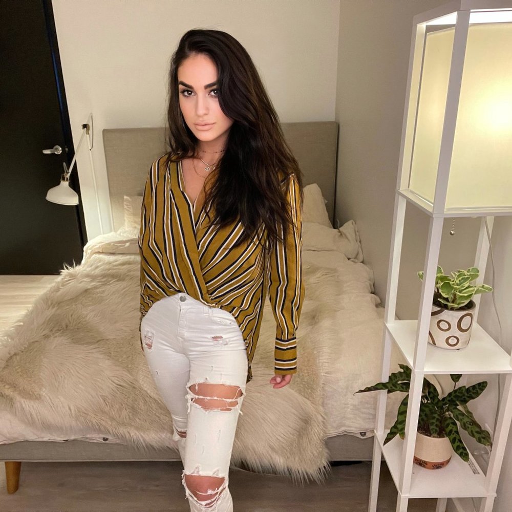 Zara Trafaluc Striped Long Sleeve Hi-Low Top